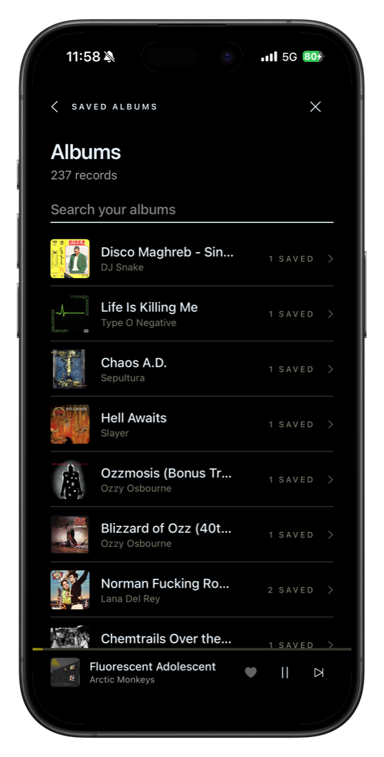 Again Music albums screen
