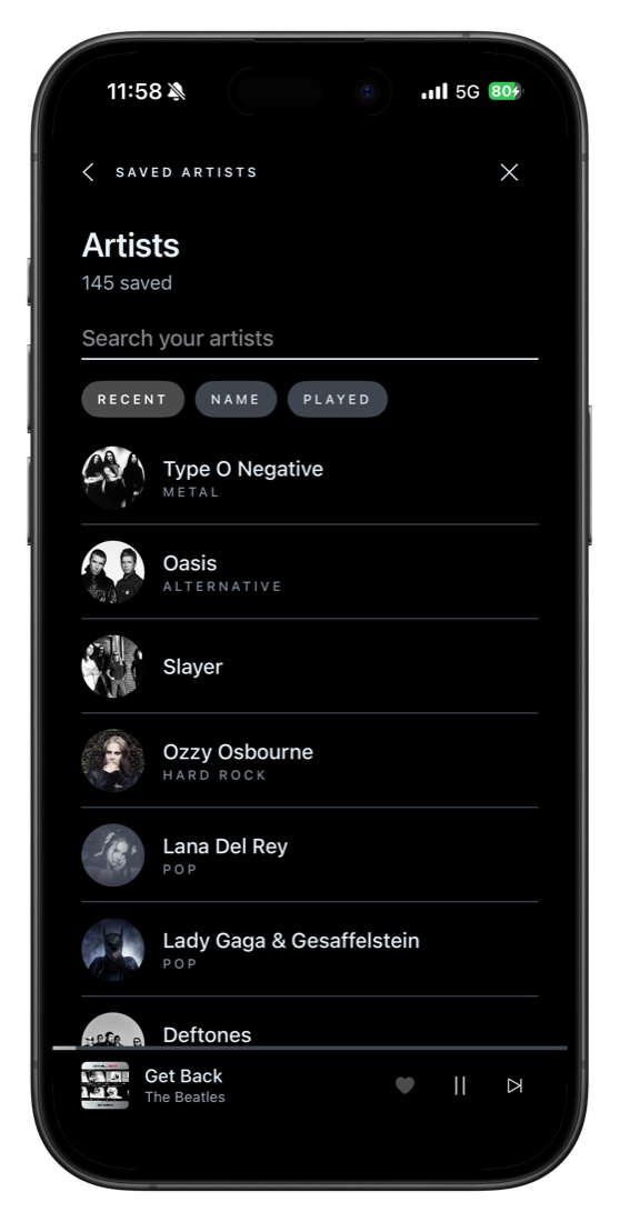 Again Music artists screen