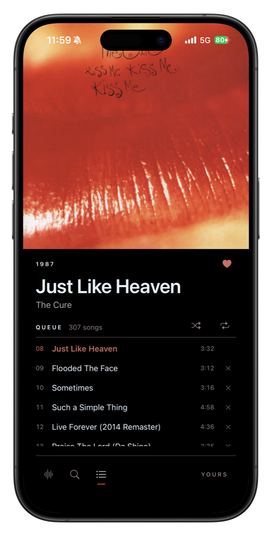 Again Music now playing screen