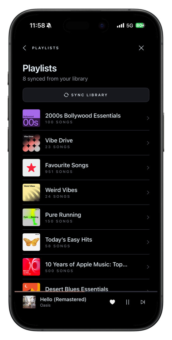 Again Music playlists screen