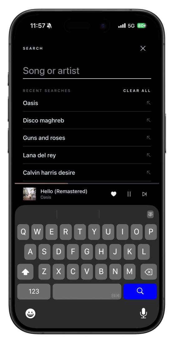 Again Music search screen
