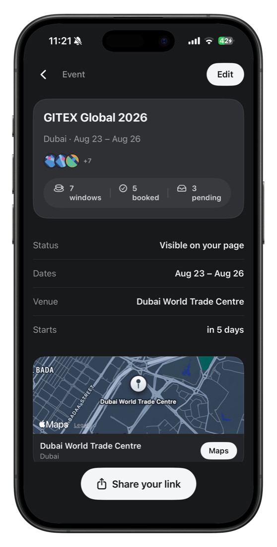 Kifak event page screen