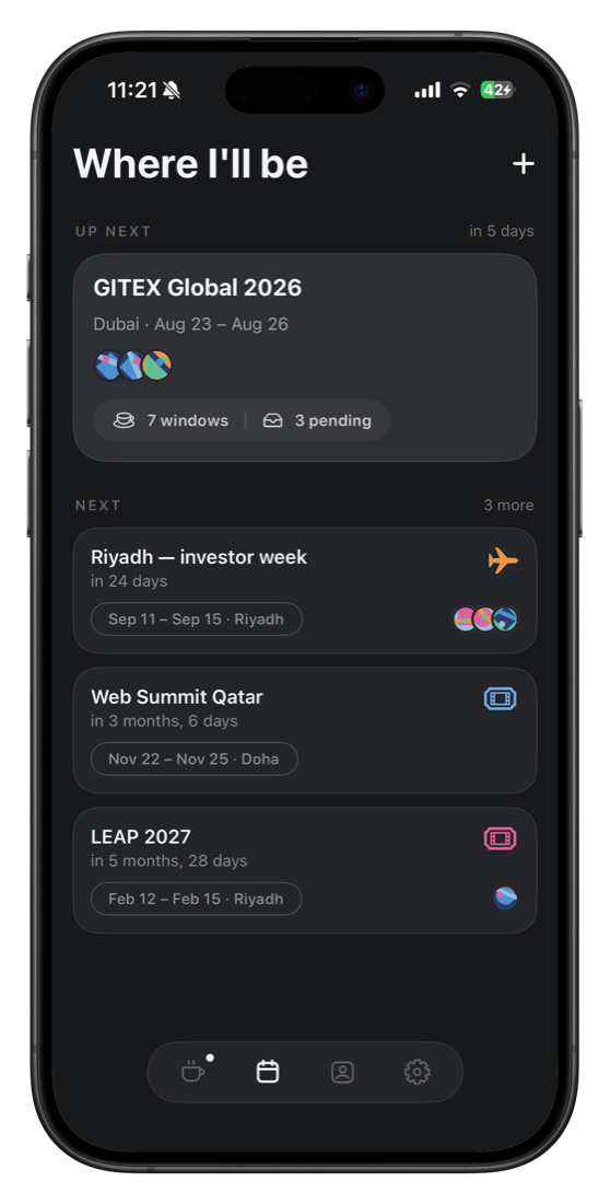 Kifak events screen